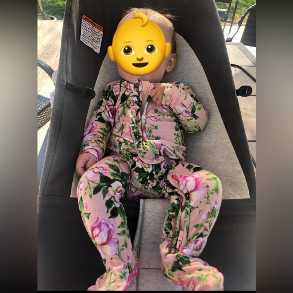 Posh Peanut floral pink Bamboo ruffle butt footie 6-9 months